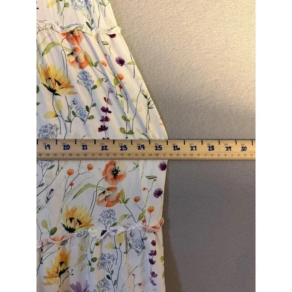 Linda Anderson Dress Womens L White Floral V Neck Tiered Swing Midi Sundress - Picture 10 of 14
